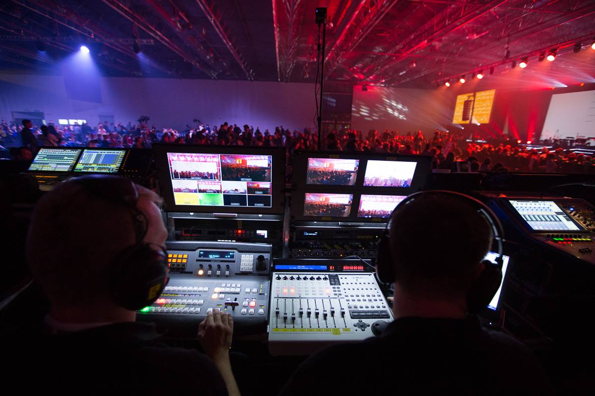Live streaming gallery set up inside the hall during Wielka Gala Integracji